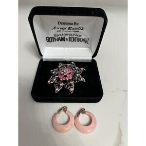 Swarovski Brooch Crystal Anne Koplik Earrings Clip On Jewelry Vintage Lot Pink